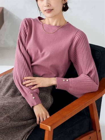 百褶袖針織上衣