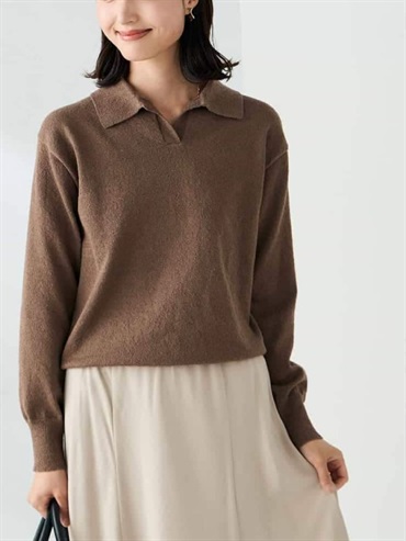 有領開襟針織衫(棕色(87)/38)