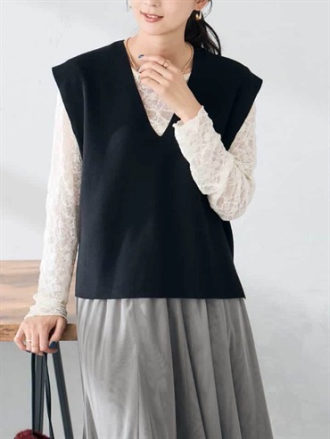 V領針織背心(黑色(94)/36)