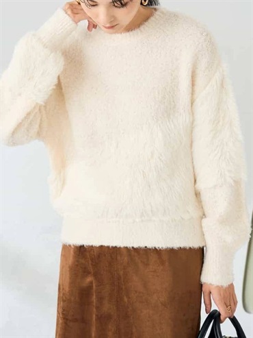 混紡質感花式紗針織上衣(米白色(80)/36)