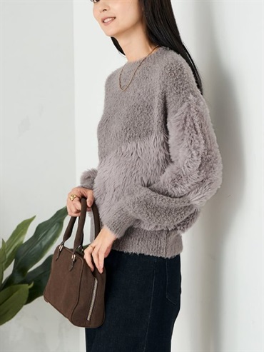 混紡質感花式紗針織上衣(灰色(92)/36)