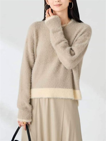 羽毛紗雙色針織上衣(深咖啡色(89)/38)