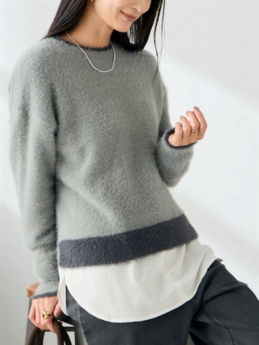 羽毛紗雙色針織上衣(灰色(92)/38)