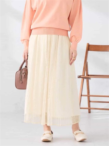 蕾絲百褶裙(米白色(80)/38)