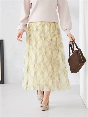 格紋網紗裙(黃色(20)/38)