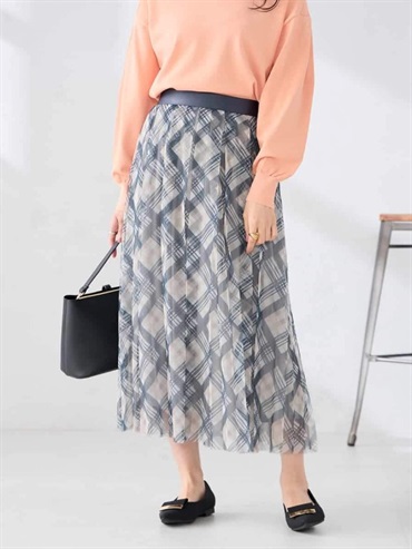 格紋網紗裙(米色(82)/38)