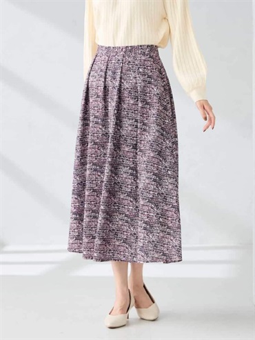 仿粗花呢印花喇叭裙(深紅色(77)/36)