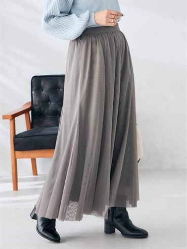 網紗傘襬長裙(深灰色(93)/36)