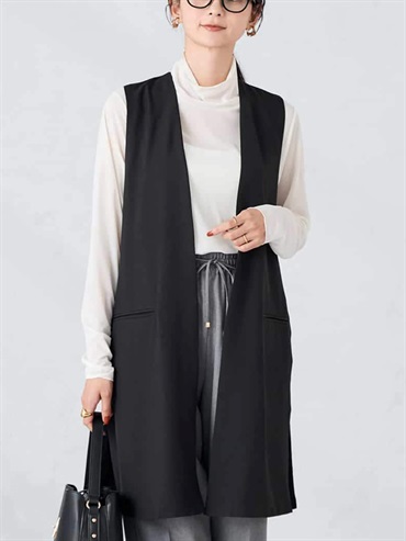 異材質拼接長版背心外套(黑色(94)/38)