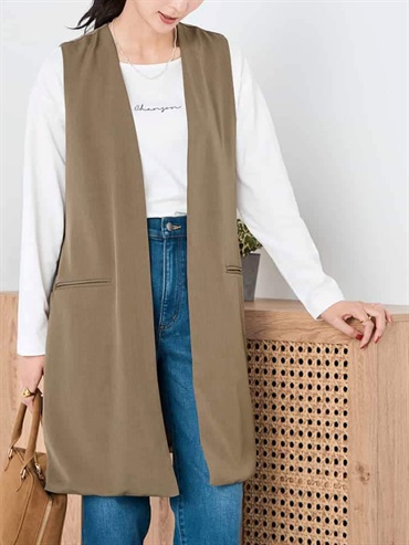 異材質拼接長版背心外套