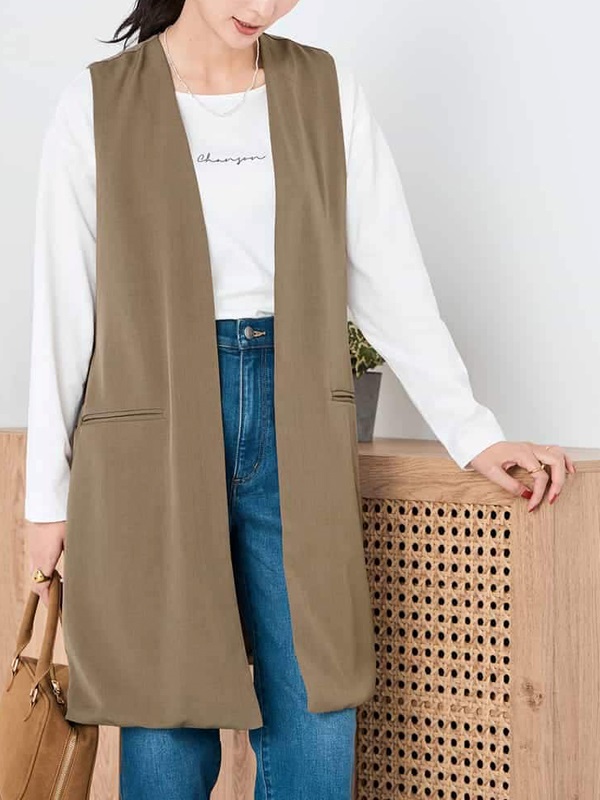 異材質拼接長版背心外套