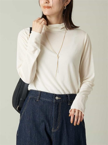 透明雪紡紗高領內搭上衣(米白色(80)/36)