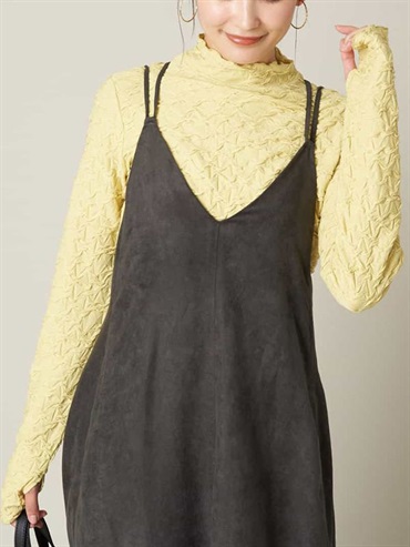 凹凸紋面料高領內搭上衣(黃色(20)/36)