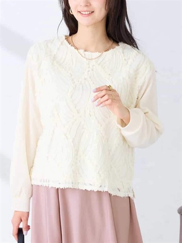 立體繩繡拼接網紗上衣