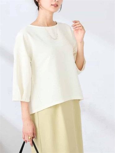 光澤感皺紋七分袖上衣(米白色(80)/38)