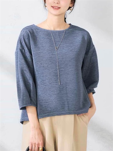 光澤感皺紋七分袖上衣(深灰色(93)/38)