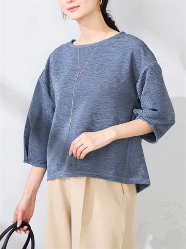 光澤感皺紋七分袖上衣