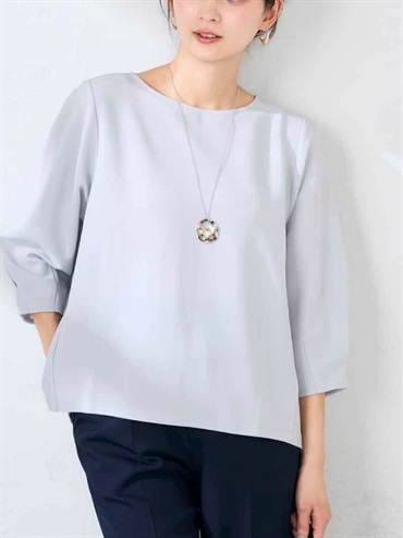 光澤波紋七分袖上衣(天藍色(50)/36)