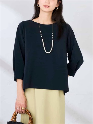 光澤波紋七分袖上衣(海軍藍(57)/36)