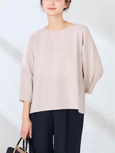 光澤波紋七分袖上衣(深咖啡色(89)/36)