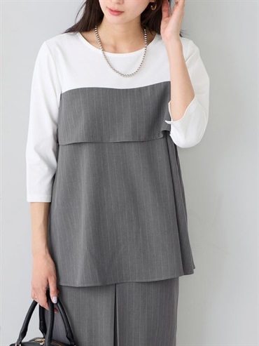 背心拼接七分袖上衣