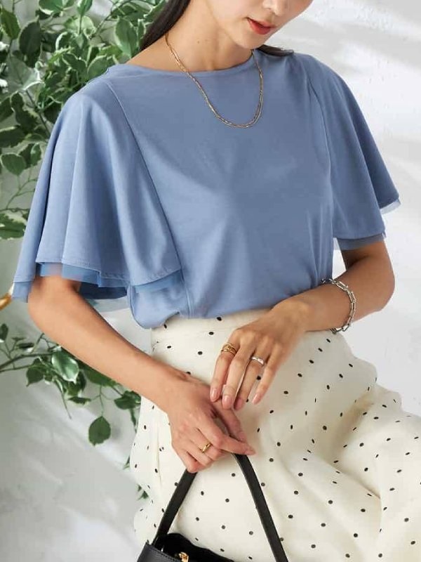 薄紗荷葉袖上衣