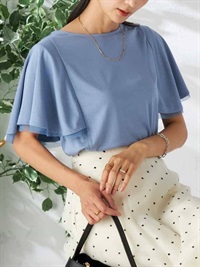 薄紗荷葉袖上衣