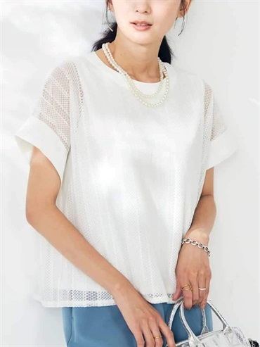 幾何蕾絲拼接上衣(白色(90)/36)