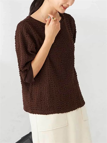 立體紋理短版上衣(棕色(87)/36)