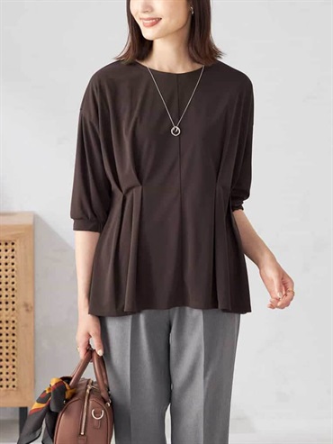 抓皺荷葉下擺寬鬆上衣(棕色(87)/36)
