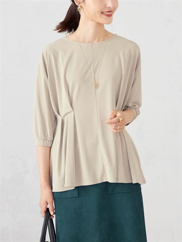 抓皺荷葉下擺寬鬆上衣(深咖啡色(89)/36)