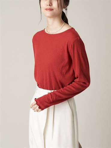 薄透彈力船領長袖上衣(桔色(15)/36)