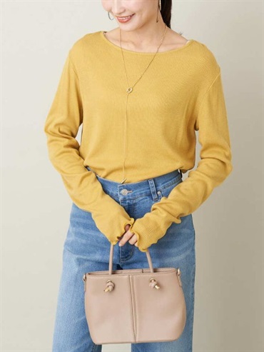 薄透彈力船領長袖上衣