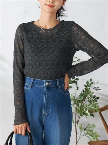 彈性蕾絲上衣(深灰色(93)/36)