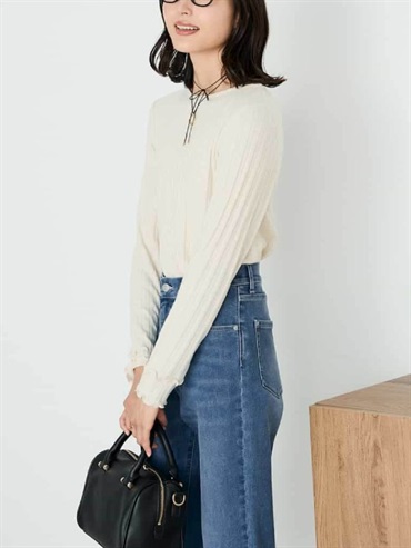 金屬紗線船型領上衣(米白色(80)/36)