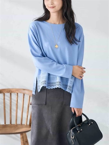 下擺蕾絲上衣(藍色(55)/38)
