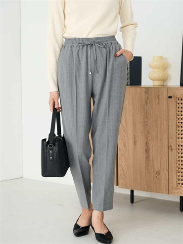 內刷毛美型輕鬆條紋錐形褲(深灰色(93)/36)