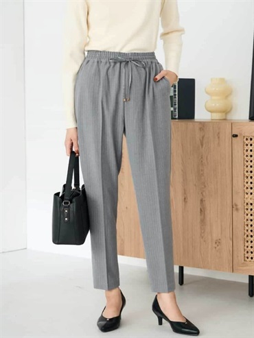 內刷毛美型輕鬆條紋錐形褲