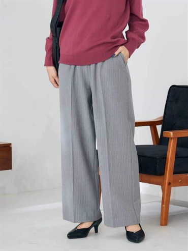 內刷毛美型輕鬆條紋寬褲(深灰色(93)/36)