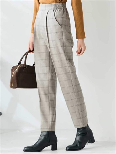 裏起毛美型修身格紋錐形褲(淺灰色(91)/36)