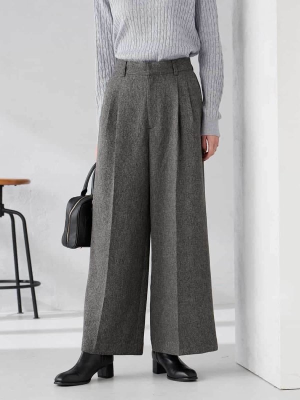 仿粗花呢寬褲(深灰色(93)/36)