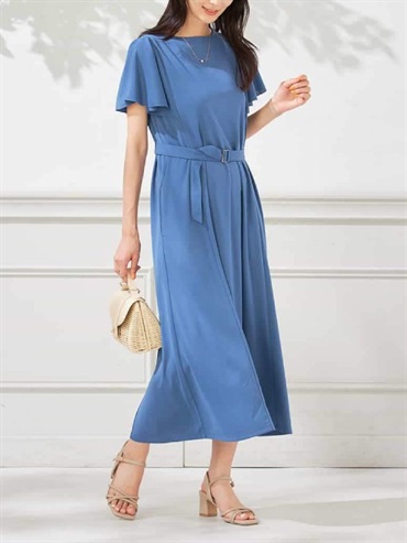 荷葉袖洋裝(藍色(55)/36)