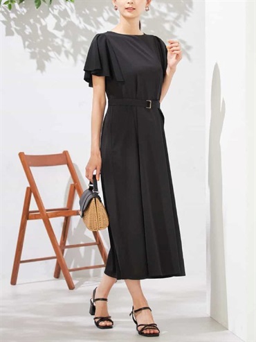 荷葉袖洋裝(黑色(94)/36)