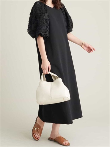 造型寬袖設計長版連身裙(黑色(94)/36)