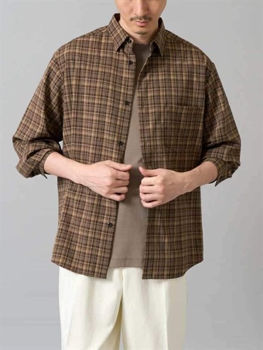 格紋寬版襯衫(棕色(87)/46)