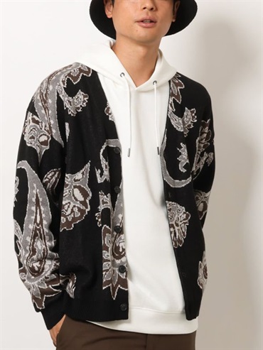 緹花寬版針織開襟衫(黑色(94)/46)