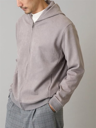 斜紋壓紋仿麂皮拉鍊連帽外套(灰色(92)/46)