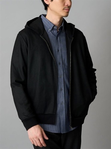 斜紋壓紋仿麂皮拉鍊連帽外套(黑色(94)/46)