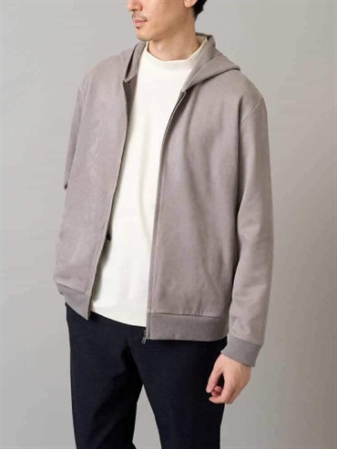 斜紋壓紋仿麂皮拉鍊連帽外套