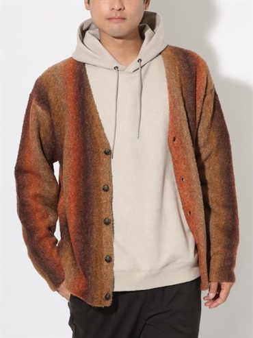 漸層條紋寬鬆開衫(桔色(15)/46)